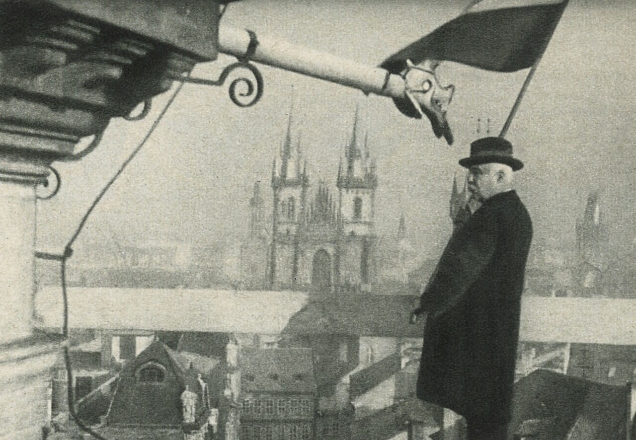 Josef Hlavatý waves the last noon signal from the Astronomical Tower, 31 January 1928