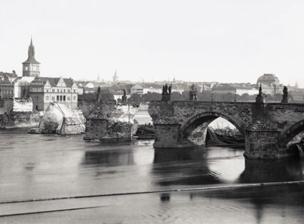 Charles Bridge with its arches swept away after the flood of September 1890. Rudolf Bruner-Dvořák