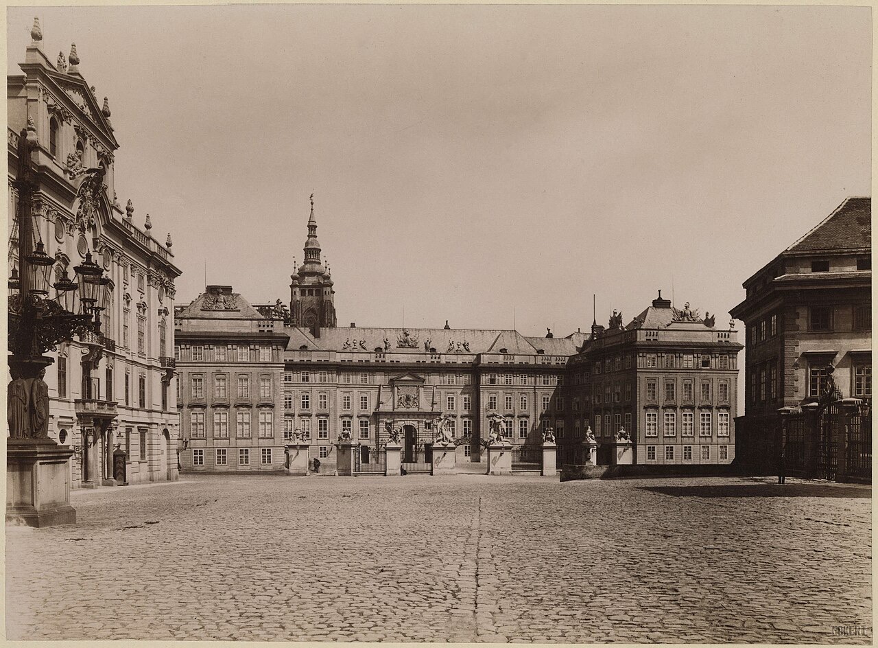 Hradčany Square and the Castle, with the cathedral's only finished tower behind. Jindřich Eckert, about 1870
