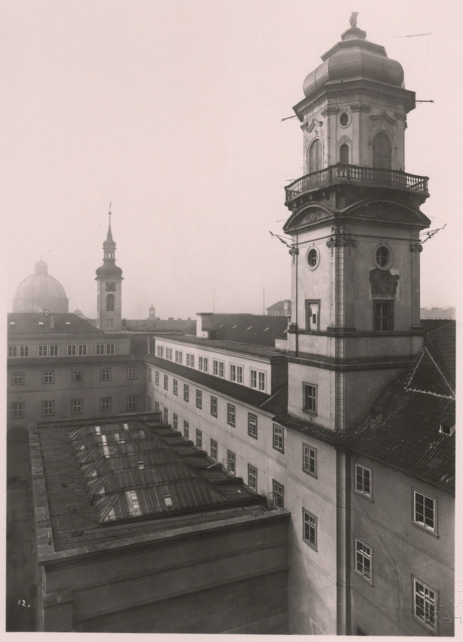 The Astronomical Tower of the Clementinum and the roof of the new reading room, 1929. Bruner-Dvořák studio