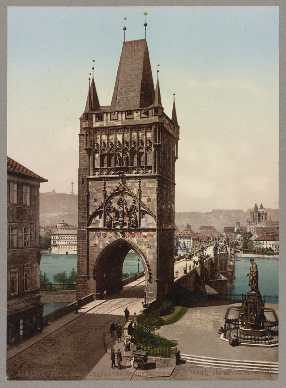 The Old Town Bridge Tower, Photoglob photochrom, about 1890